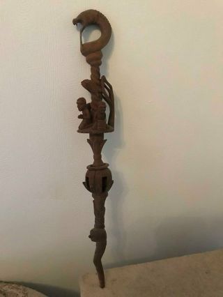 African Ceremonial Chiefs Wooden Stick With Snake Head & Tribal Detail
