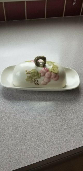 Metlox Pottery Poppy Trail Vintage Pink Grapes Covered Butter Dish