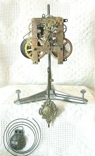 Antique Waterbury 8 - Day Kitchen Clock Movement With Pendulum Hands Gong