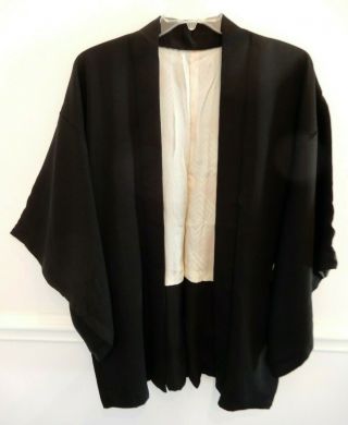 Vintage Black Silk Kimono Haori Jacket With Embroidery Men Women