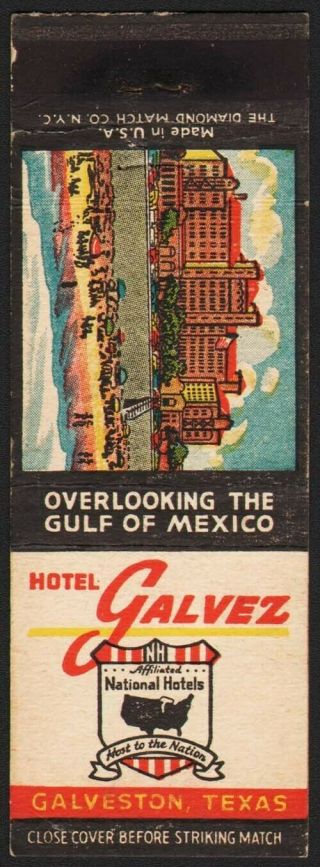 Vintage Match Book Cover Hotel Galvez Gulf Of Mexico And Hotel Galveston Texas