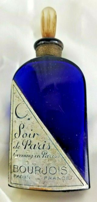 Evening In Paris Vintage Cobalt Perfume Bottle W/glass Stopper Soir De Paris