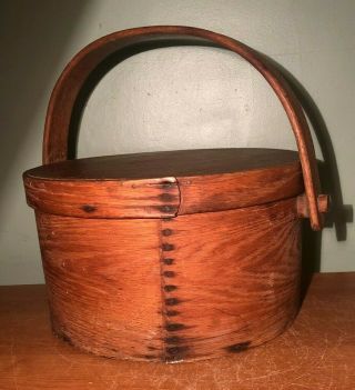 Antique Primitive Oak Or Chestnut Wood Covered Pantry Box - Bent Wood Handle
