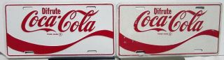 Vintage Foreign Coca Cola Promotional License Plates Coke Pair Metal Embossed