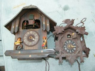 2 Vintage Cuckoo Clocks Carousel And Striking/musical For Spare