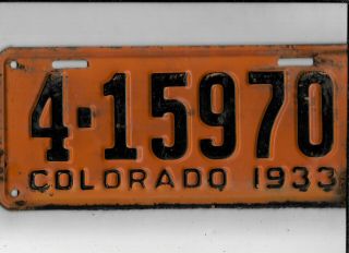 Colorado Passenger 1933 License Plate " 4 - 15970 "