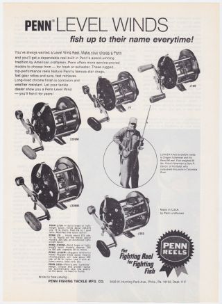 1975 Penn Fishing Reels Vintage Print Ad Man Cave