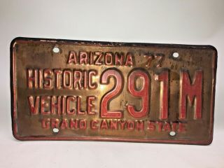 Vintage Arizona 1977 Copper Historic Vehicle License Plate Low Digit