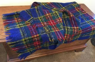 Vintage Royal Scot Mohair/wool Blanket Throw 50 " X 72 " Blue Red Yellow Plaid