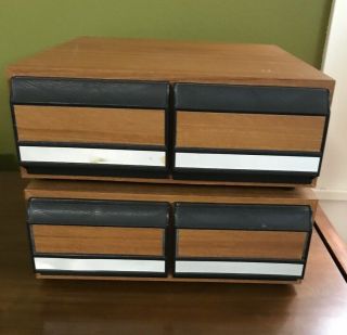 2 Vintage Cassette Tape Storage Case 2 Drawer Holds 24 Tapes Ea Faux Wood Grain