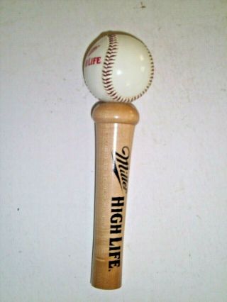 Vintage Miller High Life Beer Tap Handle Baseball On Wooden Bat Handle