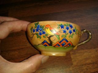 Striking Colourful Vintage Chinese Small China Hand Painted Tea Cup Parrot