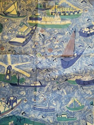 1.  3 Y Vintage 1992 Gp & J Baker England " La Rochelle Blue Nautical Cotton Fabric