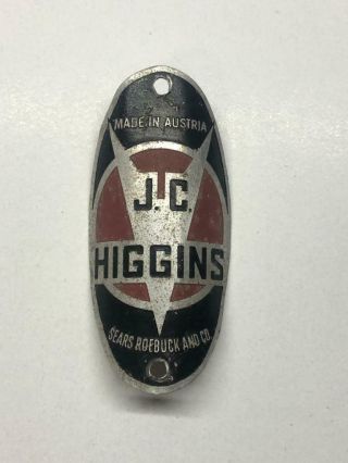 Vintage Bicycle J.  C.  Higgins Head Badge Tag Sears Roebuck Oval Made In Austria