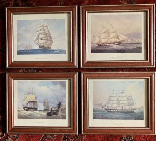 (set Of 4) Antique Prints Nautical Ship Scenes 1800’s Antique Wood Frames Match