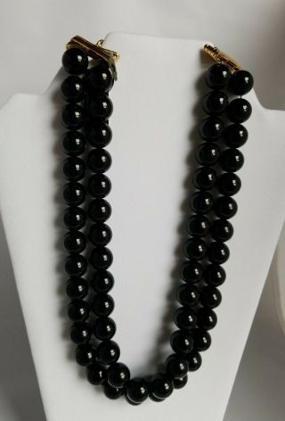 Vintage Elegant Monet Big Black Pearl Two Strand 22 " Choker Necklace,