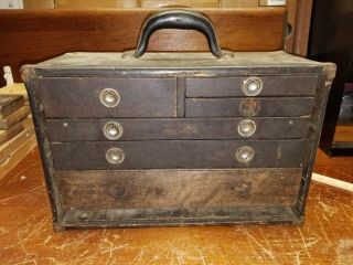 Antique Union Tool Chest Co D17 Tiger Oak 6 Drawer Machinist Tool Case Circa1920