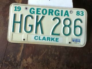 License Plate Tag Vintage Georgia Ga Hgk 286 Clarke W/ 1984 Sticker Rustic