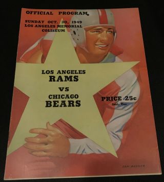 1949 Los Angeles Rams - Chicago Bears Program Los Angeles Coliseum Len Keller