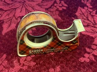 Vintage Scotch Tape Brand Metal Dispenser With Tape - Old School Look Real Cool