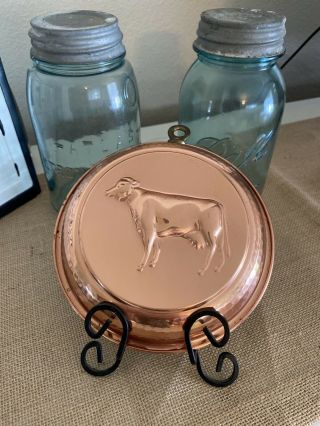 6 Inch Vintage Farm Dairy Cow Hanging Copper Tin Kitchen Jell - O Butter Cake Mold