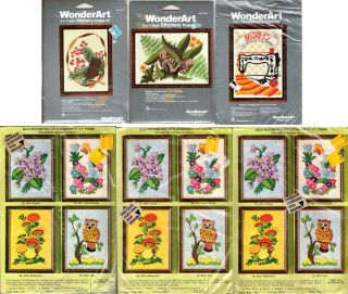 Choice: Vintage Crewel Embroidery Needlework Kits By Wonderart Plants Owl Sewing