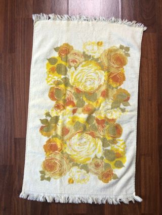 Vintage 60s 70s Usa - Made 100 Cotton Floral Hand Towel 26 " X 15 "