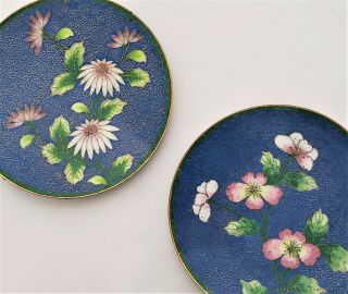 Vintage Old Chinese Cloisonne Small Dish Plates 4 1/4 " Brass/enamel