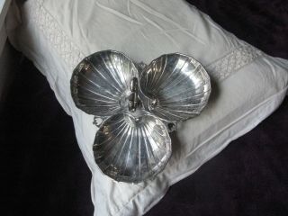 Antique Sterling Silver Serving Dish 3 Sea Shell Heart Handle