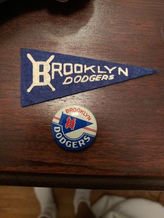 Vintage Brooklyn Dodgers Mini Pennant And Pin