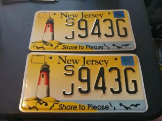 Jersey Shore To Please License Plate " Sj 943g " Nj Lighthouse.  Matching Pair