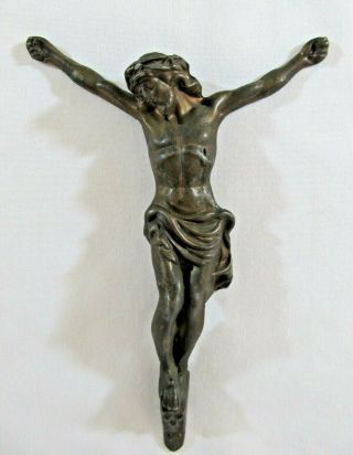 Antique Crucifix Jesus Christ Corpus Christi Cross Cast Brass 8” Details