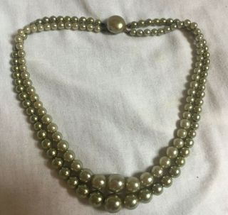Vintage Green Graduated Double Strand Faux Pearl Necklace 2