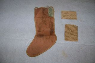Antique Small Christmas Stocking Old 1908 W Name And Santa Claus Notes