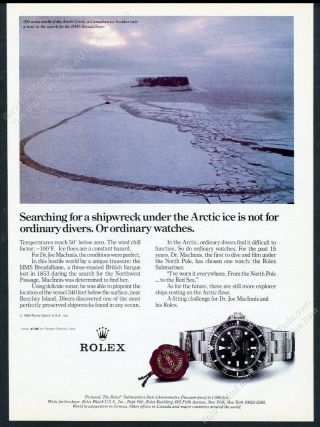 1986 Rolex Submariner Date Watch Ice Breaker Ship Photo Vintage Print Ad