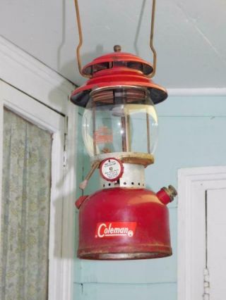 Vintage Red Coleman 200a Lantern Camping Lamp 1962 Letter Globe Old School 200a