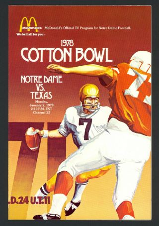 1978 Cotton Bowl Notre Dame Vs.  Texas Ncaa Football Mcdonald 