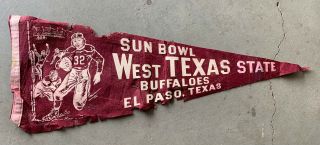 Vintage 1951 Sun Bowl College Football Felt Pennant West Texas State Buffaloes