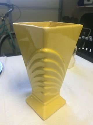 Vintage 1940s Mccoy Pottery Yellow Vase Art Deco 9 " American Usa Large