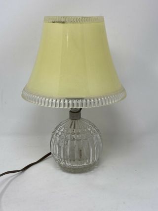 Vintage Crystal Cut Glass Small Boudoir Table Lamp Hard Plastic Shade