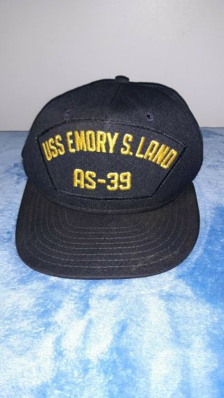 Vintage Uss Emory S.  Land As - 39 Ships Patch Hat Cap Vtg Snapback