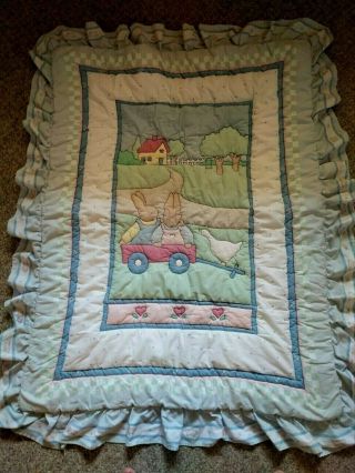 Vintage 1987 Red Calliope Daisy Kingdom Baby Honey Bunny Ruffled Crib Comforter