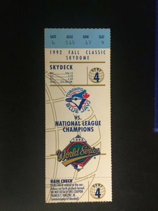 1992 World Series Ticket Stub Atlanta Braves At Toronto Blue Jays Game 4