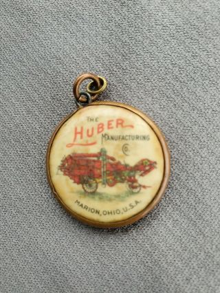 The Huber Steam Tractor Thrasher Marion Ohio Antique Celluloid Spinner Watch Fob