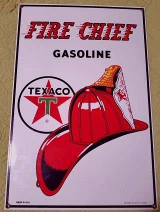 Vintage Texaco Fire Chief Gasoline Porcelain Sign Pump Plate - 1986 Ande Rooney