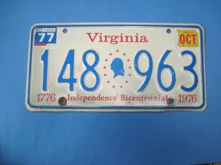 1977 Virginia Bicentennial License Plate
