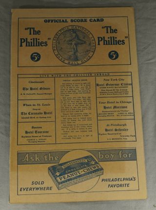 1936 Chicago Cubs Vs.  Philadelphia Phillies Baseball Program Score Card