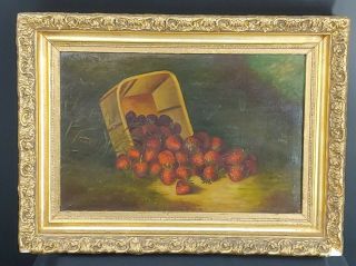 Antique Still Life Oil Painting Of Strawberry 