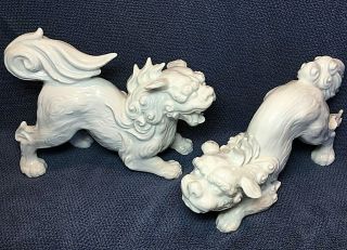 Vintage Fitz & Floyd White Porcelain Foo Dog Figurine Pair F22/31 Made In Mexico