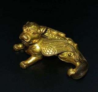 ANTIQUE CHINESE COPPER GILDED HAVE WINGS AUSPICIOUS BEAST 2